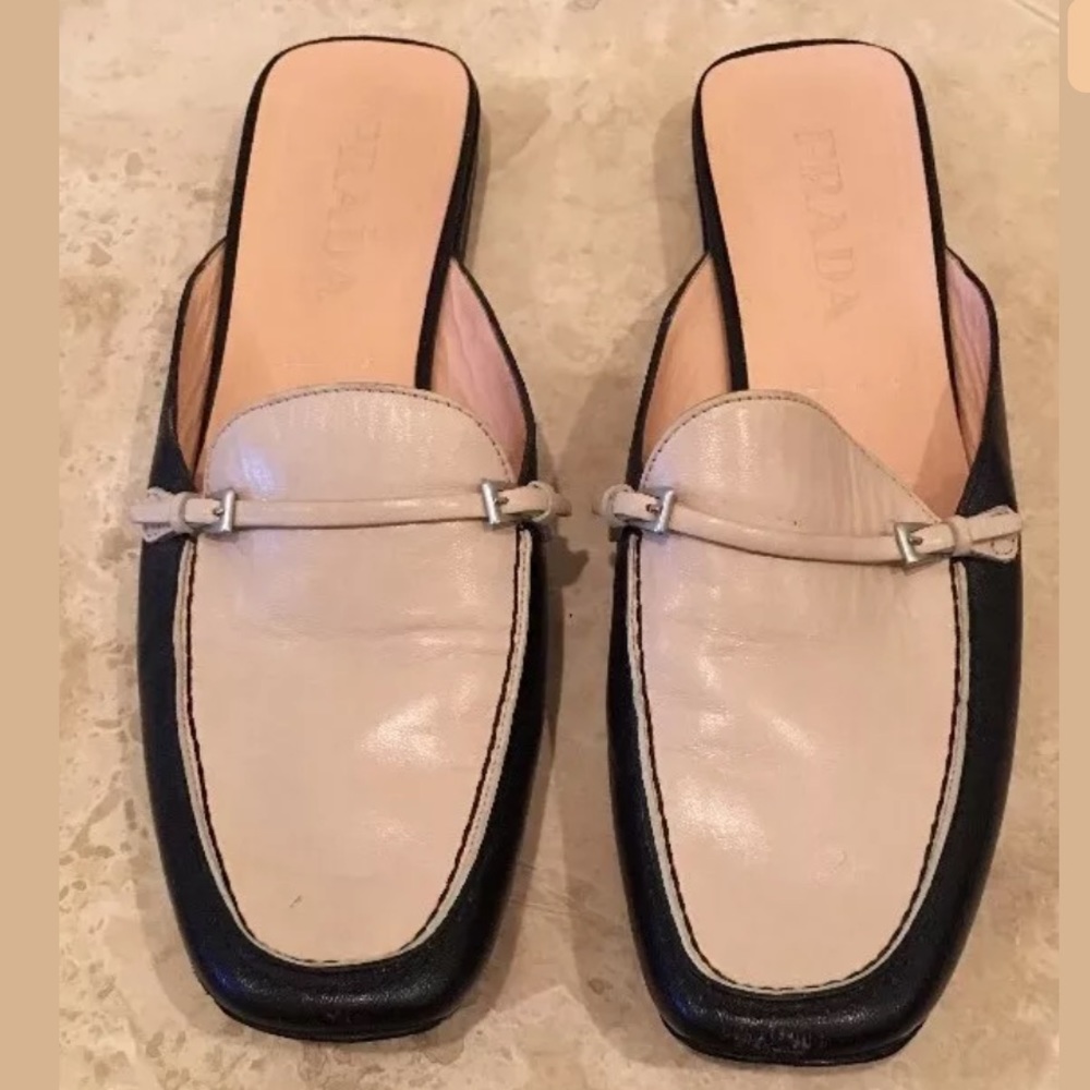 PRADA Horse Bit Comfort Flat Slides Worn 2x ITALY